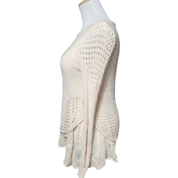 Anthropologie Sunday in Brooklyn Fiona Sweater Eyelet Layered Cream Womens small - Picture 3 of 13